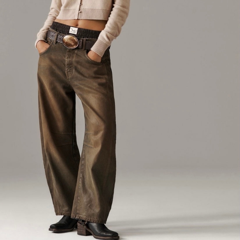 🆕️ Free People Good Luck Coated Barrel Jeans - Picture 3 of 14